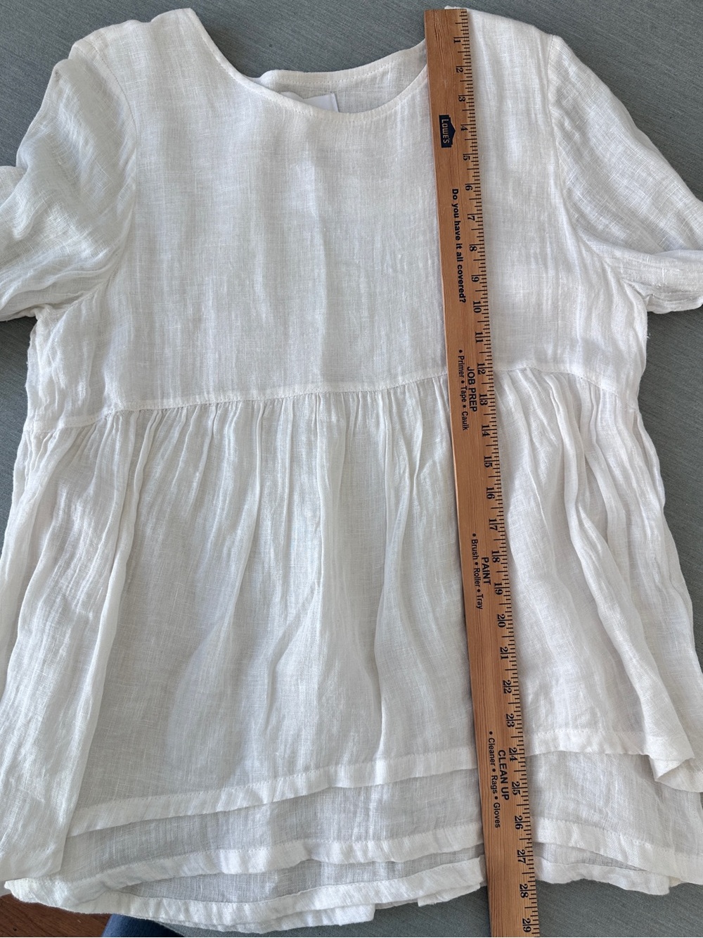White Linen Peasant Blouse with Gathered Waist - Picture 5 of 8